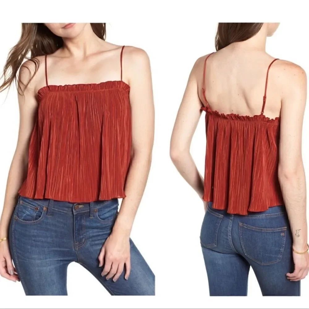 MADEWELL NWOT Pleated Burnt Orange Red Nicole Spaghetti strap Tank Sz XS Ruffle